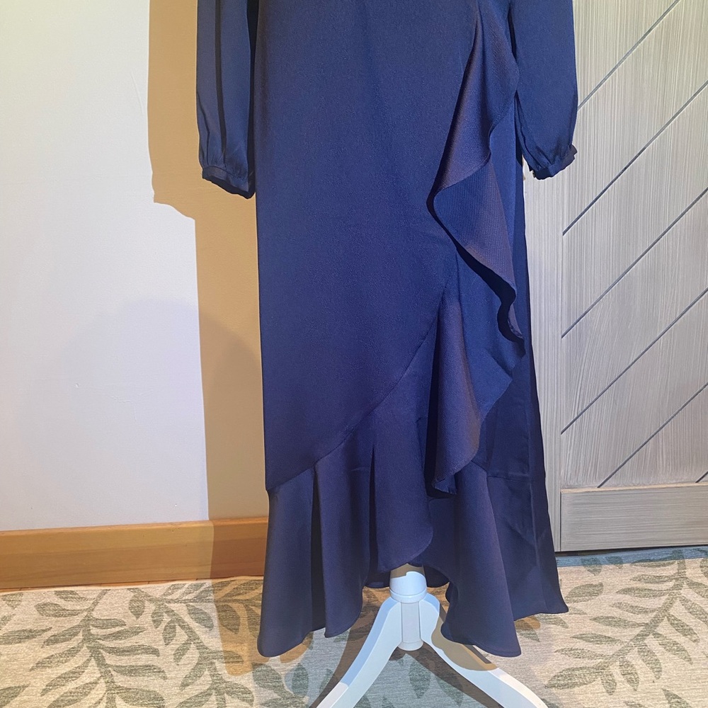Soaked in Luxury Navy Long Sleeve Wrap Dress (Small) - Picture 5 of 12